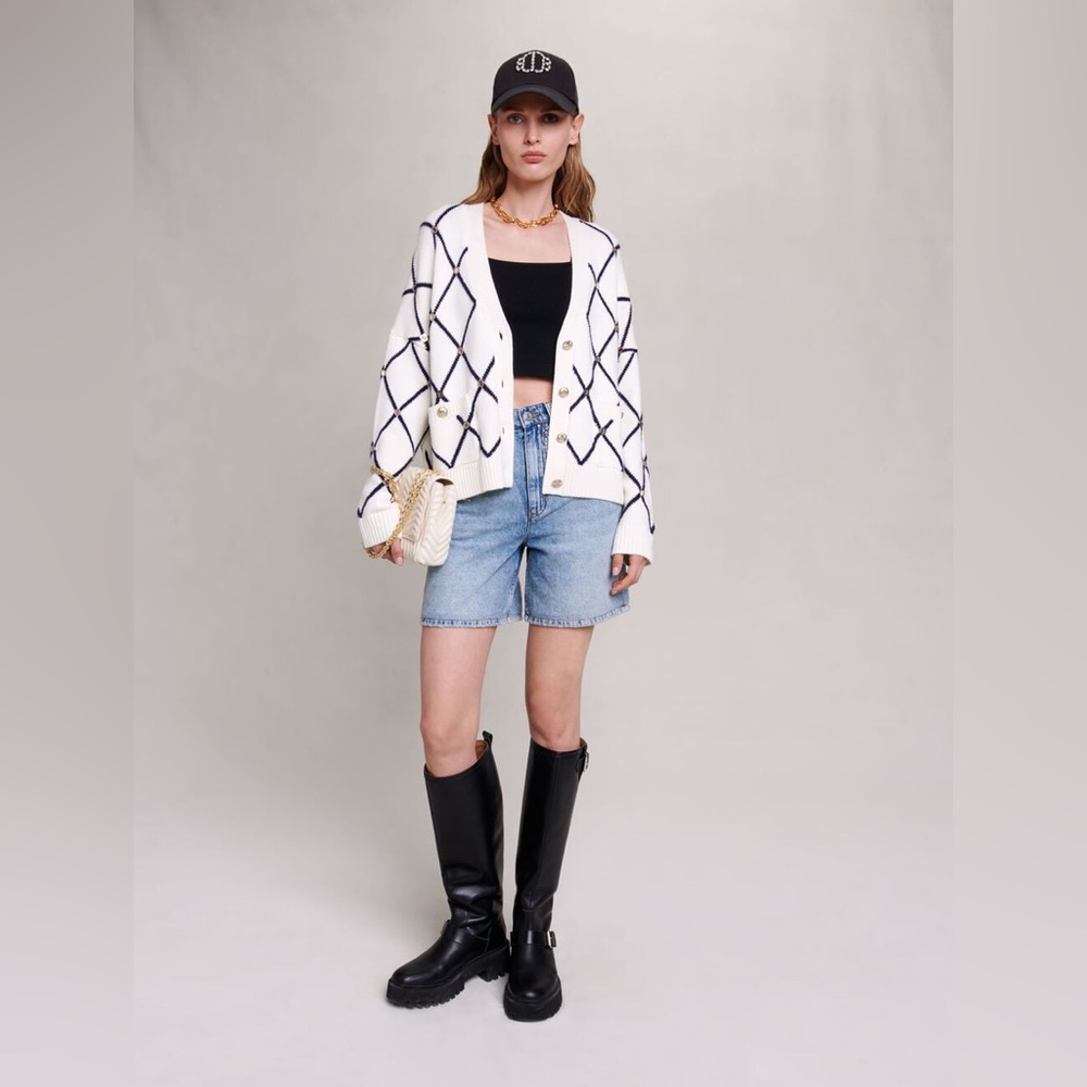 Maje Women's Diamond pattern Knitted Cardigan Size 1/ S